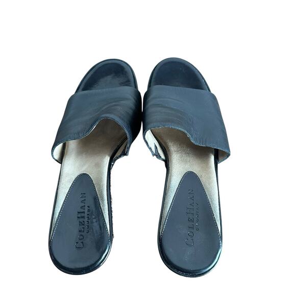 Cole Haan Country Women’s Black Leather Open Toe Chunky High Heel Mule Size 7 - Picture 7 of 10
